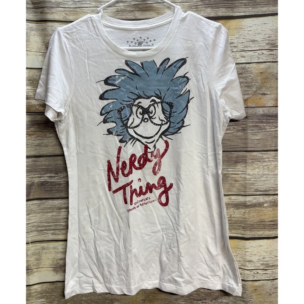 Universal Studios‎ Women's XL T-Shirt Nerdy Thing Dr. Seuss Rhinestones White